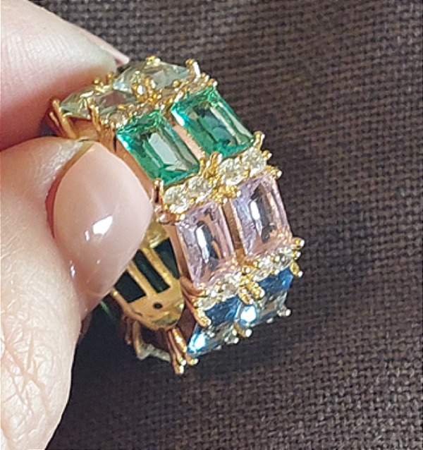 Aliança larga inteira Cristais e Zircônias  -  SP