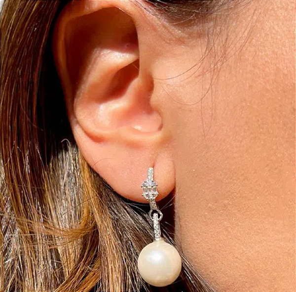 Brinco Longo Pérola Shell -  prata - SP