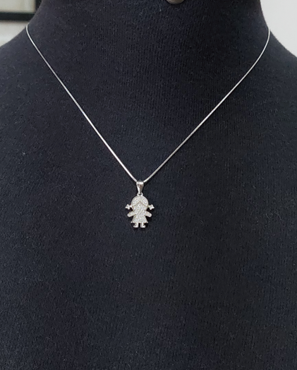 Colar com PIngente menininha prata 925 e zircônias - ZP