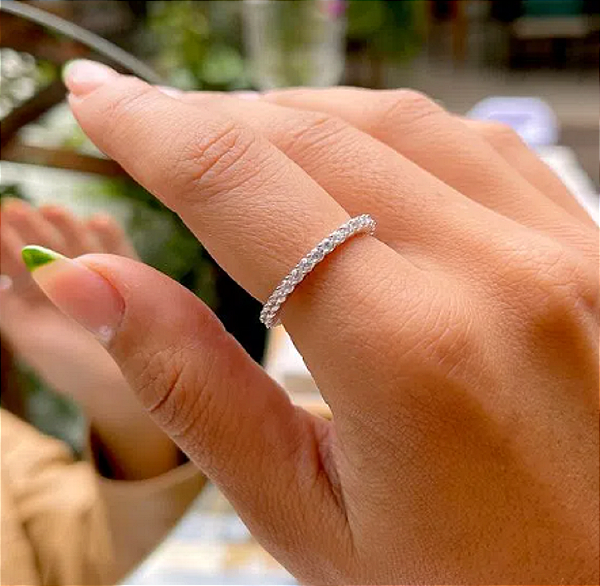 Aliança de Prata com Zircônias -  Garras - SP