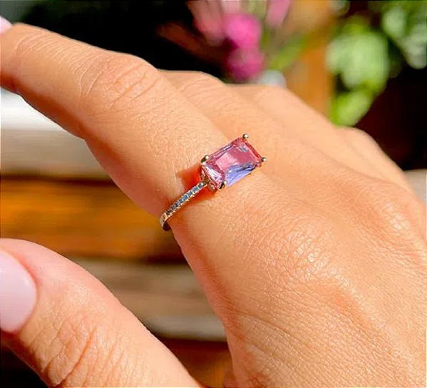 Anel Drops - Ametista retangular - SP