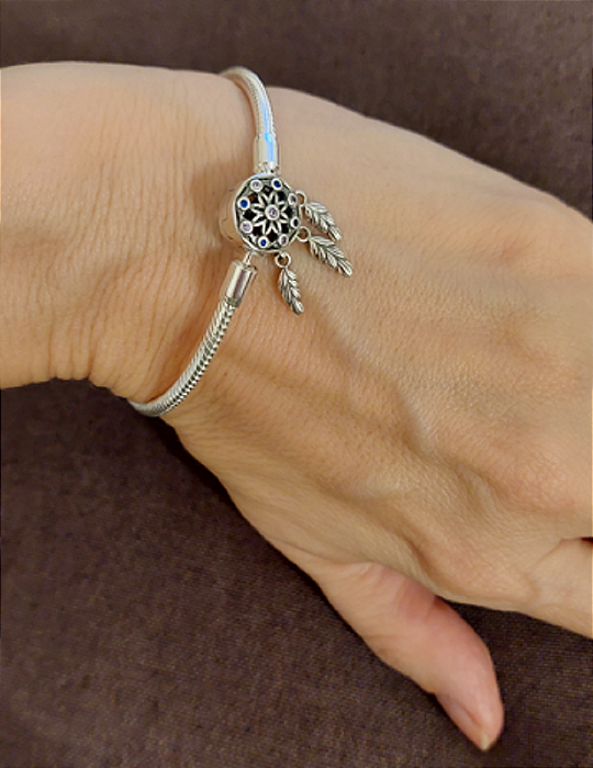 Pulseira Lisa, fecho Filtro dos Sonhos - Inspiração Grandes Marcas - Prata925