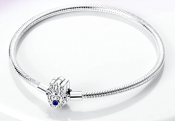 Pulseira Lisa, fecho Mão de Fatima - Inspiração Grandes Marcas - Prata925
