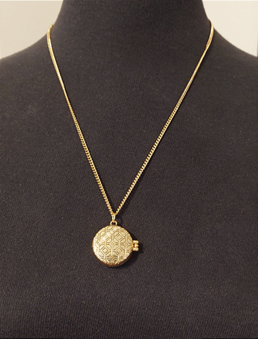 Colar tipo relicário com corrente longa Mosaico - AT