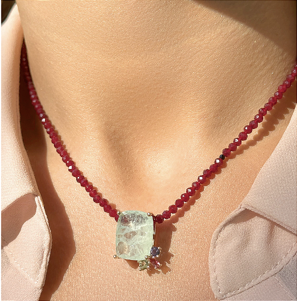 Colar Boho -  Turmalina Fusion Quadrada -  SP