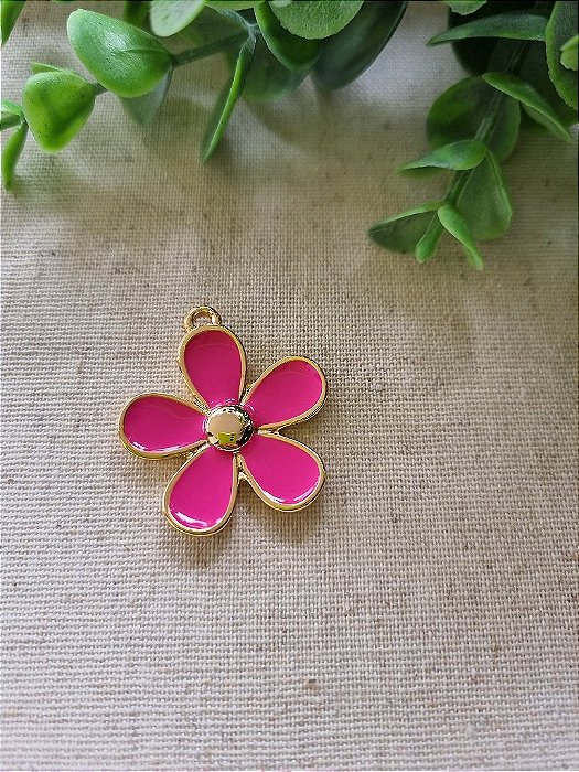 Pingente Flor Resinado Pink Ouro (1un)