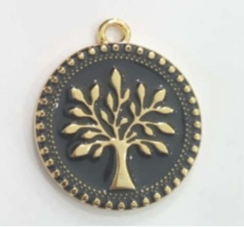 Pingente Árvore da Vida Resinado Preto Ouro (1un)