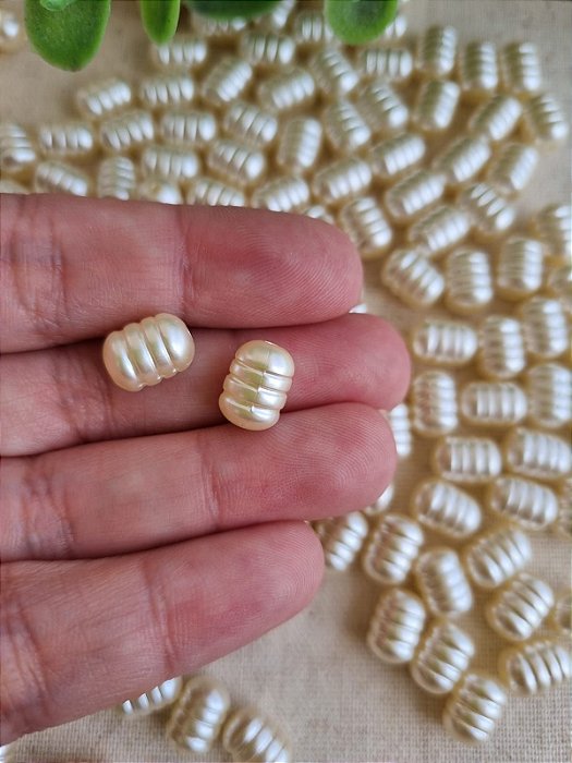 Pérola de ABS Geométrica Barril Champagne 10mm (10gr - Aproximadamente 30un)
