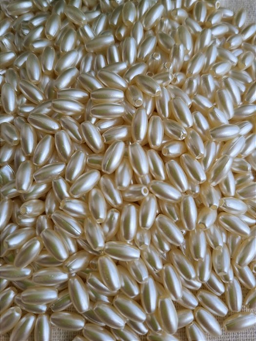 Pérola de ABS Arroz Marfim 8mm (10gr - Aprox. 100un)