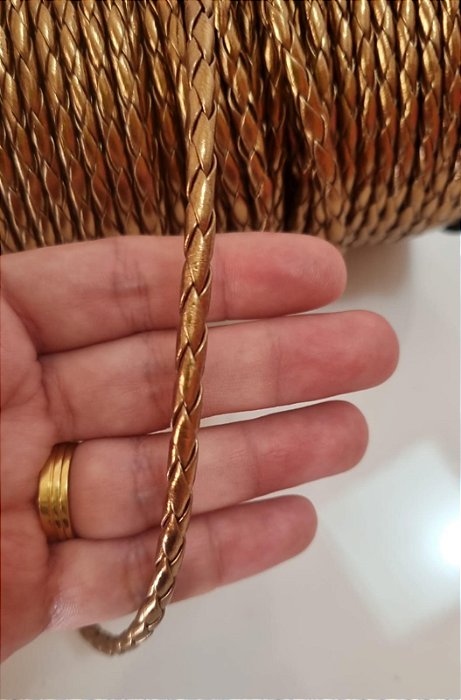 Cordão Couro Sintético Trançado Cobre 5mm (Metro)