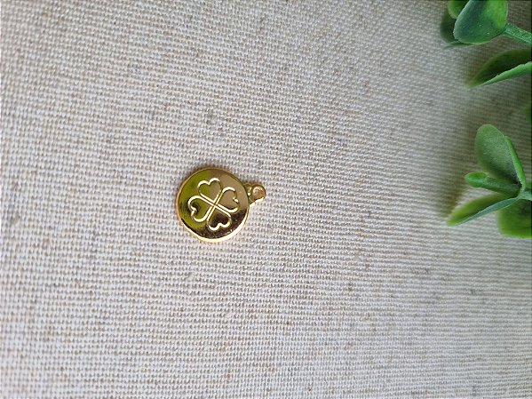 Pingente Redondo com Trevo 12mm Ouro (un)