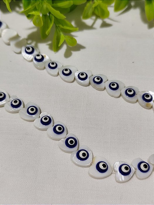 Madrepérola Coração com Olho Grego 10mm Furo Passante  (5un)