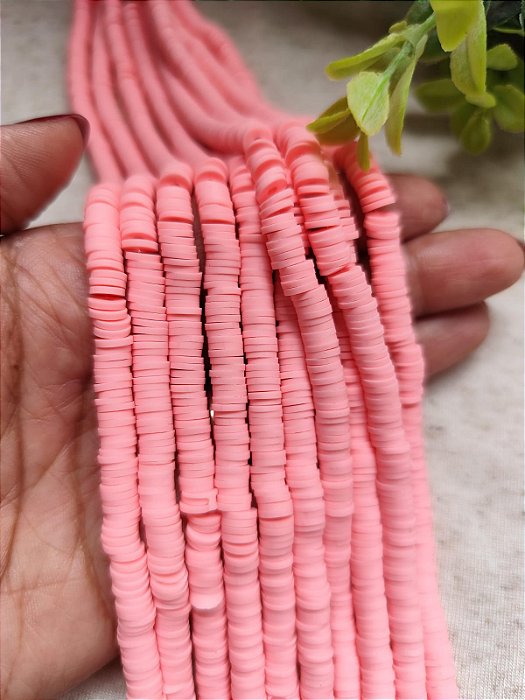 Disco de Fimo Emborrachado 6mm Rosa (1 fio -Aproximadamente 400un)