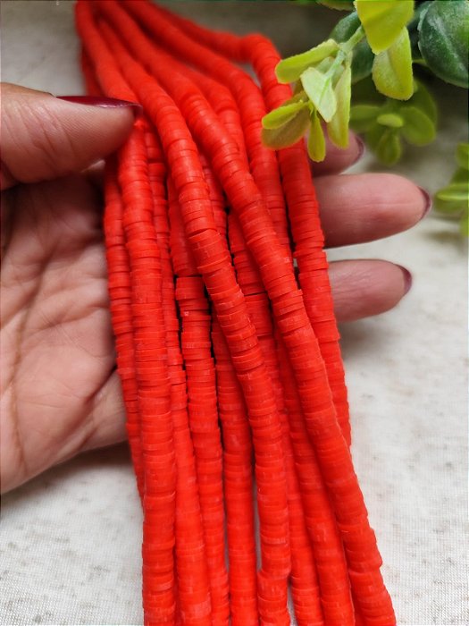 Disco de Fimo Emborrachado 6mm Vermelho (1 fio -Aproximadamente 400un)
