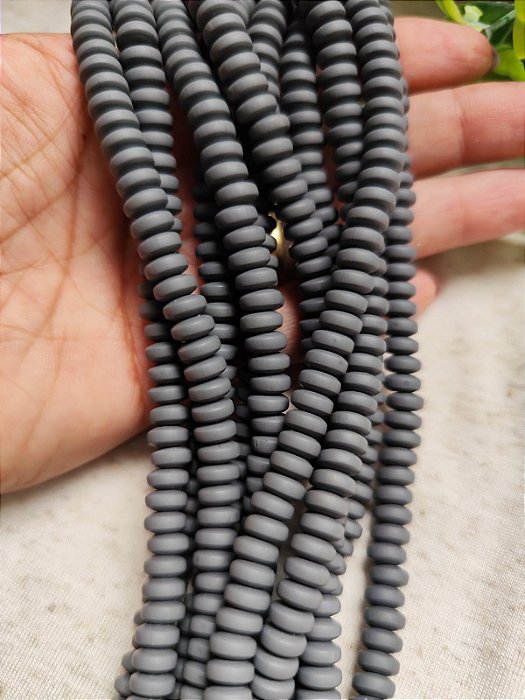 Disco de Fimo Emborrachado 8mm Cinza (1 Fio- Aproximadamente 120un )