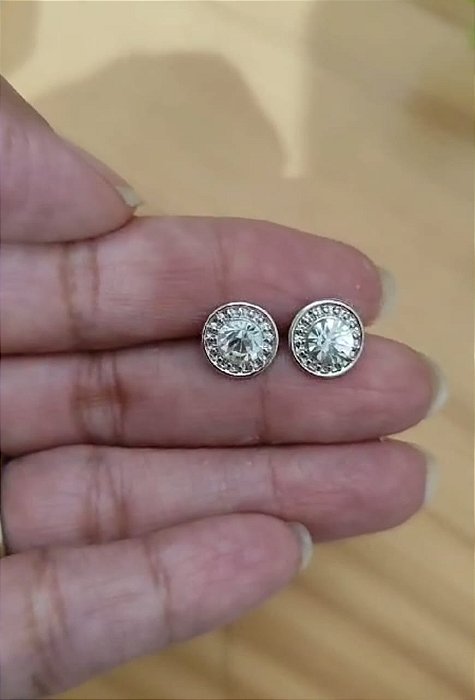 Brinco Redondo 10mm com Strass Níquel (Par)