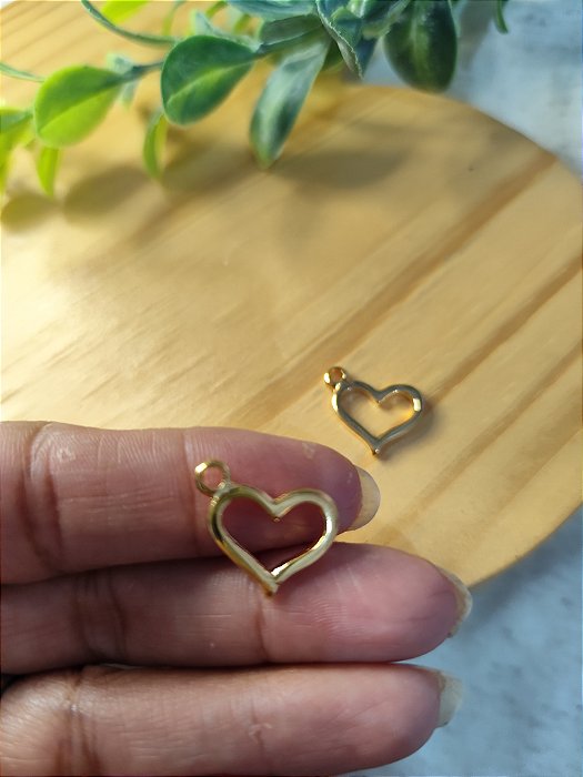 Pingente Coração Vazado 15mm Ouro (UN)