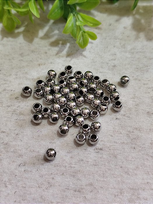 Bolinha ABS 6mm Níquel Free Furo Grande (10gr - Aproximadamente 50un)