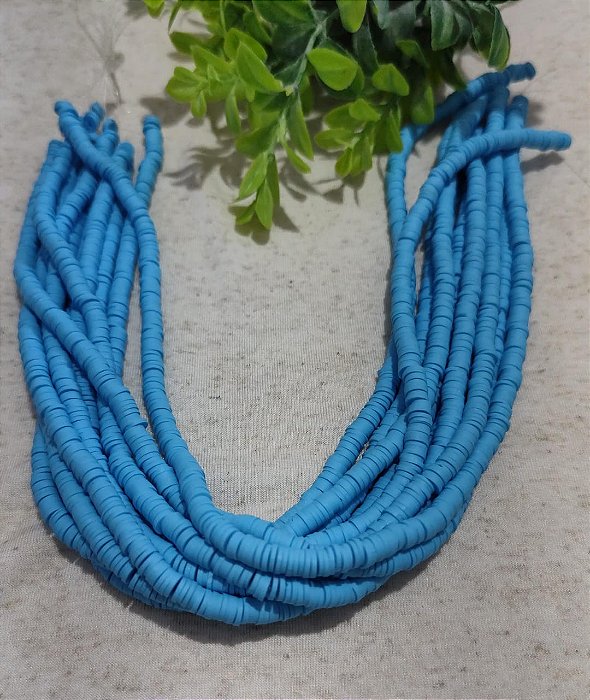 Disco de Fimo Emborrachado 6mm Azul Claro (1 fio -Aproximadamente 400un)