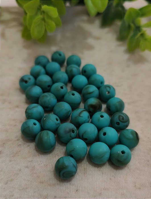 Bola Resina 10mm Turquesa Mesclado Fosco (20gr - Aproximadamente 40un)