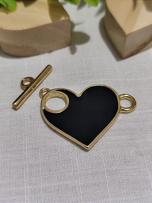 Fecho Coração Resinado Preto (un)