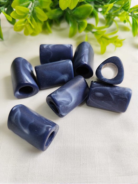 Conta de Resina Geométrica 30mm Azul Mesclado Fosco, furo grande 11mm (2un)