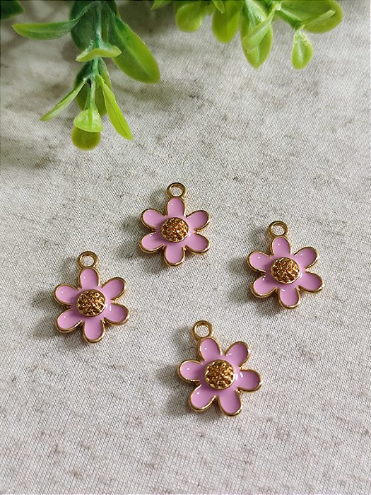 Pingente Flor Rosa Resinada Ouro (un)