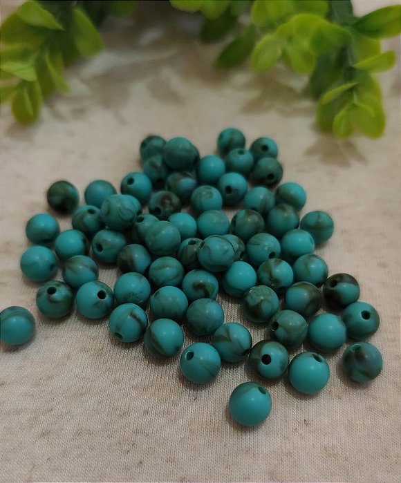 Bola Resina 8mm Turquesa Mesclado Fosco (20gr - Aproximadamente 70un)