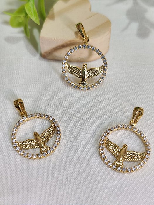 Pingente Espírito Santo com Strass 20mm Ouro (un)
