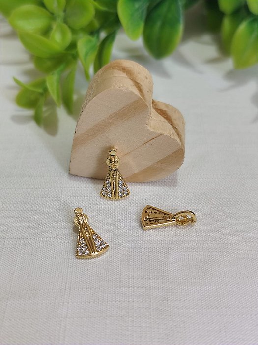 Pingente Nossa Senhora Aparecida Pequeno Ouro com Strass Branca 13mm (un)