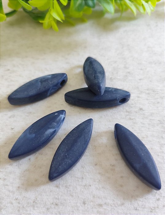 Pingente Navete Resina  Azul Mesclado Opaco 43mm (4un)