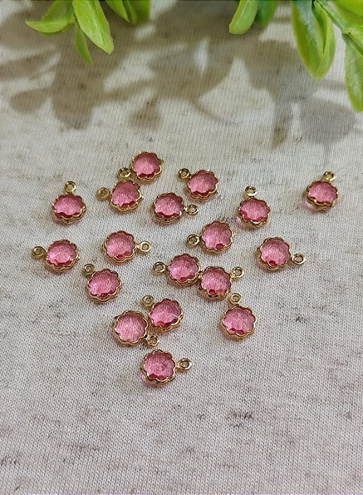 Pingente Zircônia Rosa 6mm Ouro (5un)
