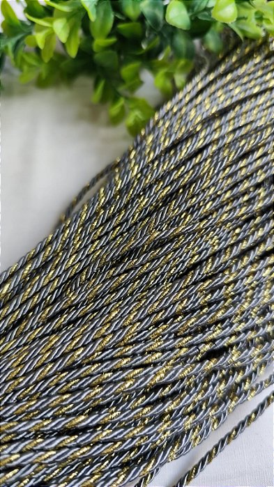 Fio Marroquino Prata com Dourado 3mm (mt)