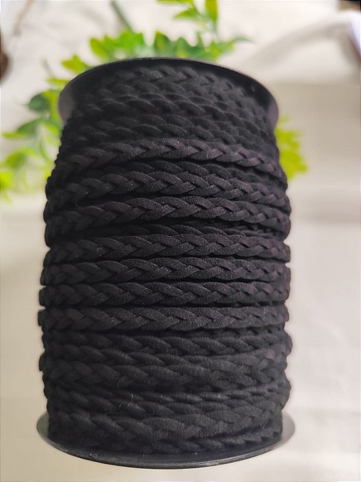 Cordão de Camurça Trançado 5mm Preto (metro)