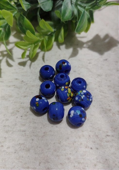 Conta de Murano Azul 10mm  Pintada a mão (un)
