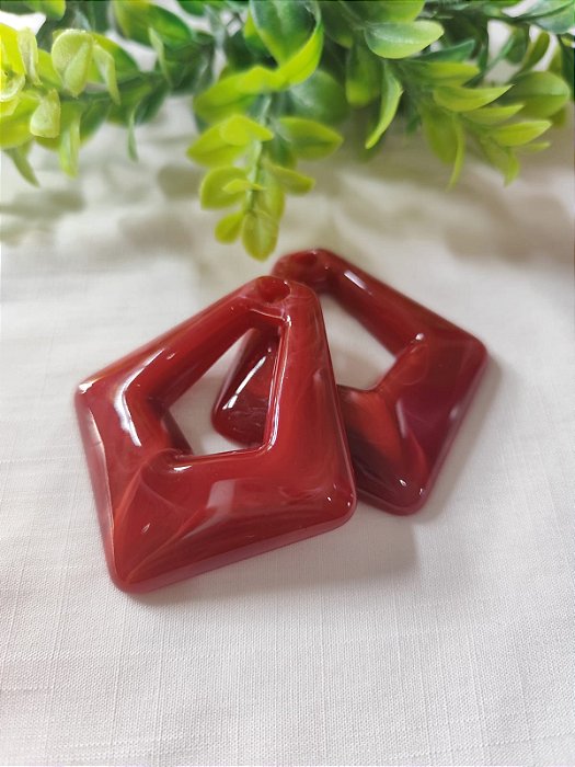 Pingente Resina Losango Vazado Vermelho 65mm (un)