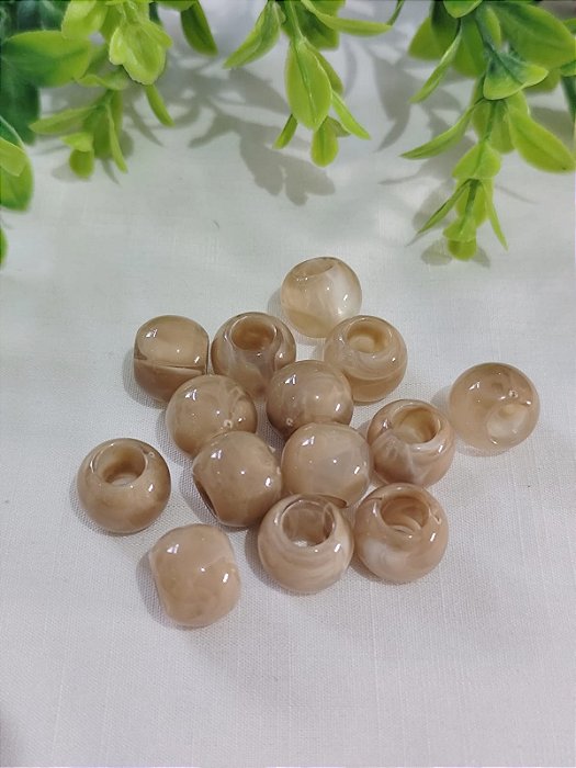 Bola de Resina Nude Mesclado 13mm, furo grande  (6un)