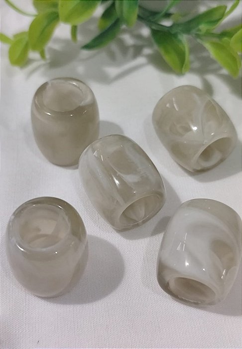 Conta de Resina Cinza Claro Mesclado 23mm, furo grande  (2un)
