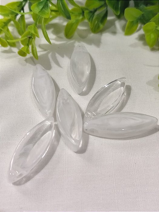 Pingente Navete Resina Branco Mesclado 43mm (4un)