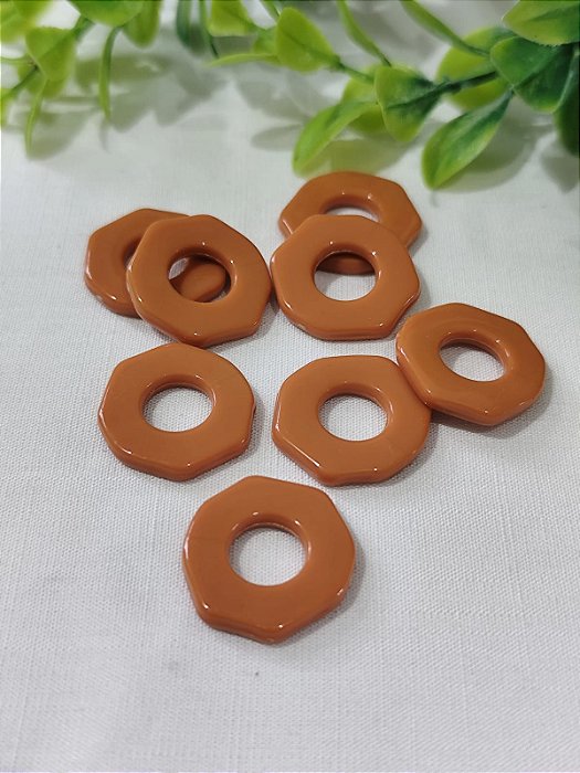 Entremeio de Resina Pastilha Achatada Vazada Terra Cota 22mm,furo 9mm (6un)