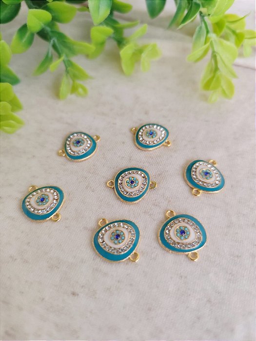 Entremeio Olho Grego Resinado com strass 20mm Ouro (un)