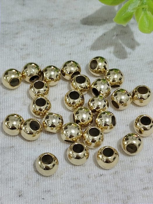 Bolinha ABS 8mm Ouro Furo Grande (10gr - Aproximadamente 45un)
