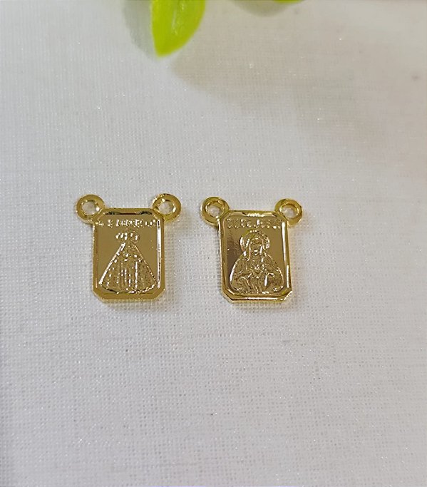 Escapulário Nossa Senhora x Sagrado Coração Ouro 1cm (2un)