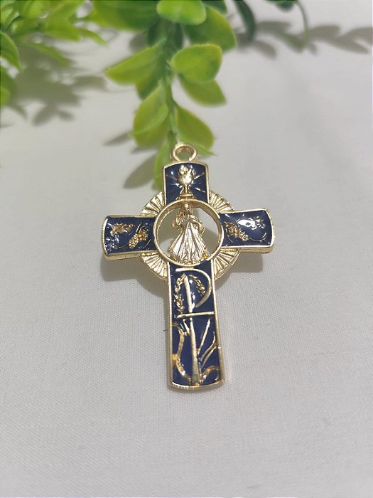 Entremeio Nossa senhora Resinada Azul Escuro 45mm Ouro (un)