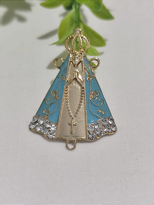 Entremeio Nossa senhora Resinada Azul Claro 45mm Ouro (un)