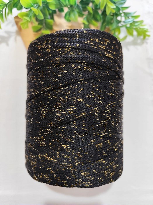 Fio Náutico 5mm Preto com Dourado 100% Poliéster (mt)