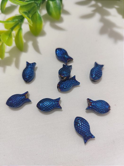 Peixe Murano Metalizado Azul 15mm, passante, furo 1mm (un)