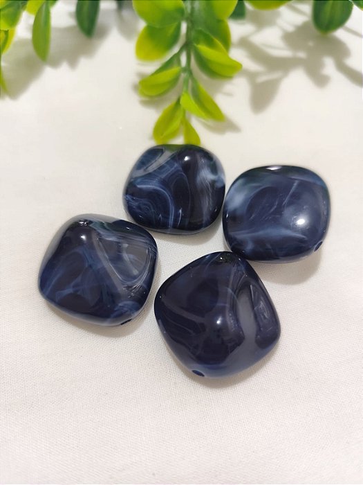 Conta Resina Geométrica Azul Mesclado 30mm, furo 3mm (2un)