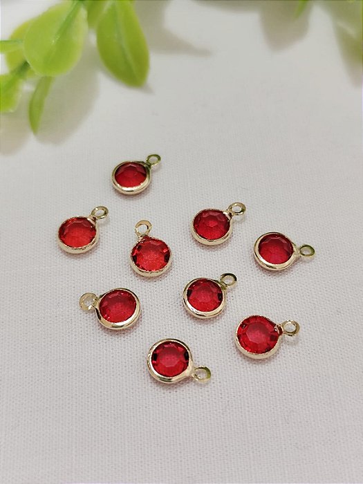 Pingente Zircônia Vermelho 6mm Ouro (5un)