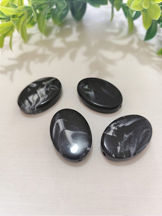 Conta de Resina Oval Preto Mesclado 32mm, furo 3mm (4un)